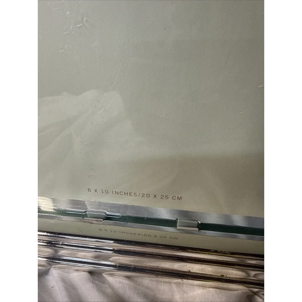 Y2K Pottery Barn Grace Table Floating Glass Picture Frame Chrome Weighted Stand